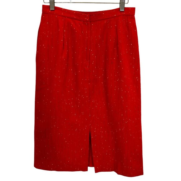 Vintage 80s Red Speckled Wool Blend Tapered Blazer Pencil Skirt Suit Set Medium - Picture 4 of 16